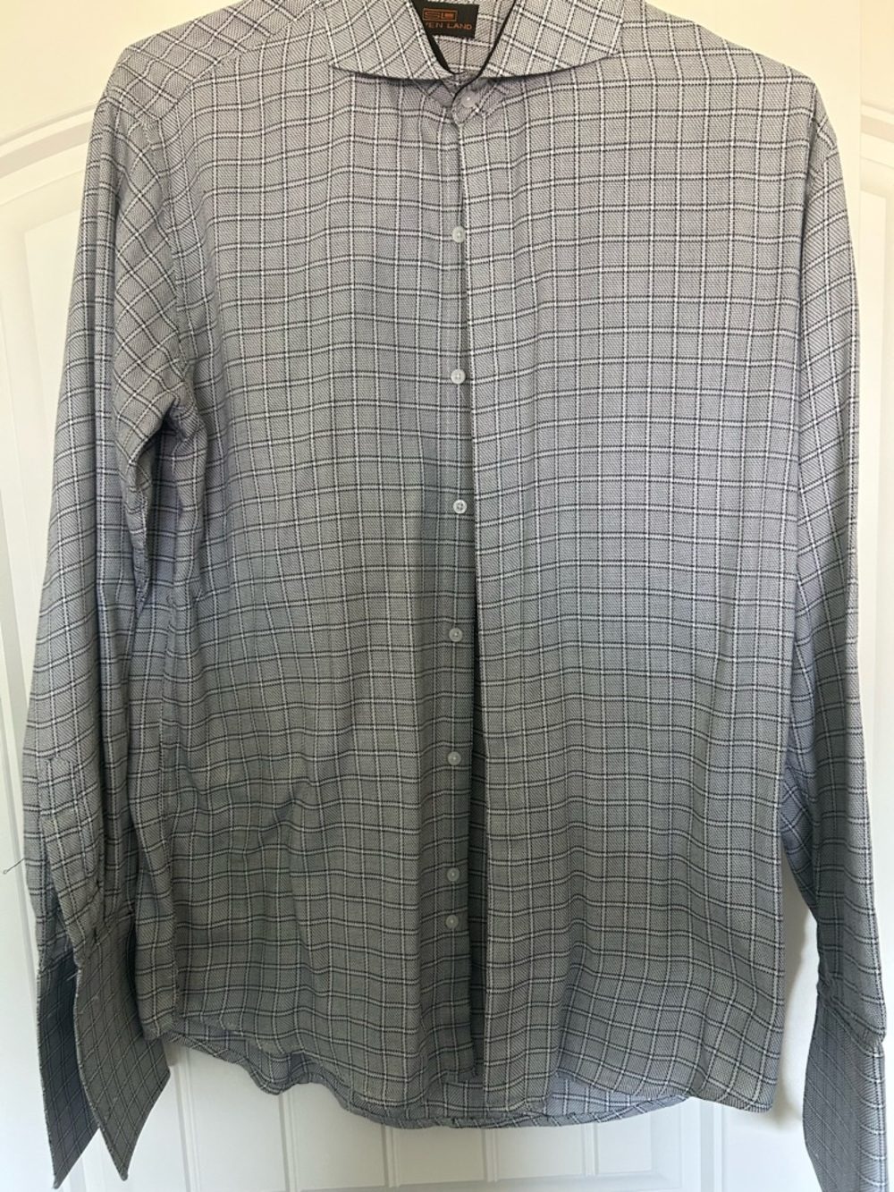 Men's Light Gray Check Dress Shirt